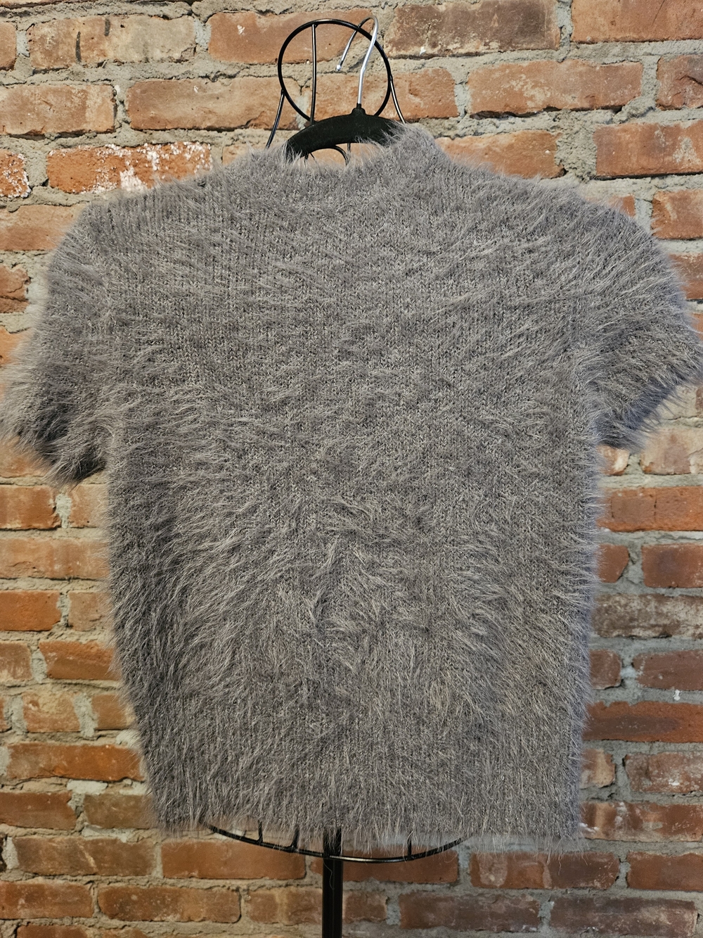 Free People Gravel Rock  Gray Fuzzy Short-Sleeve Crew Sweater XS NWT MSRP $168